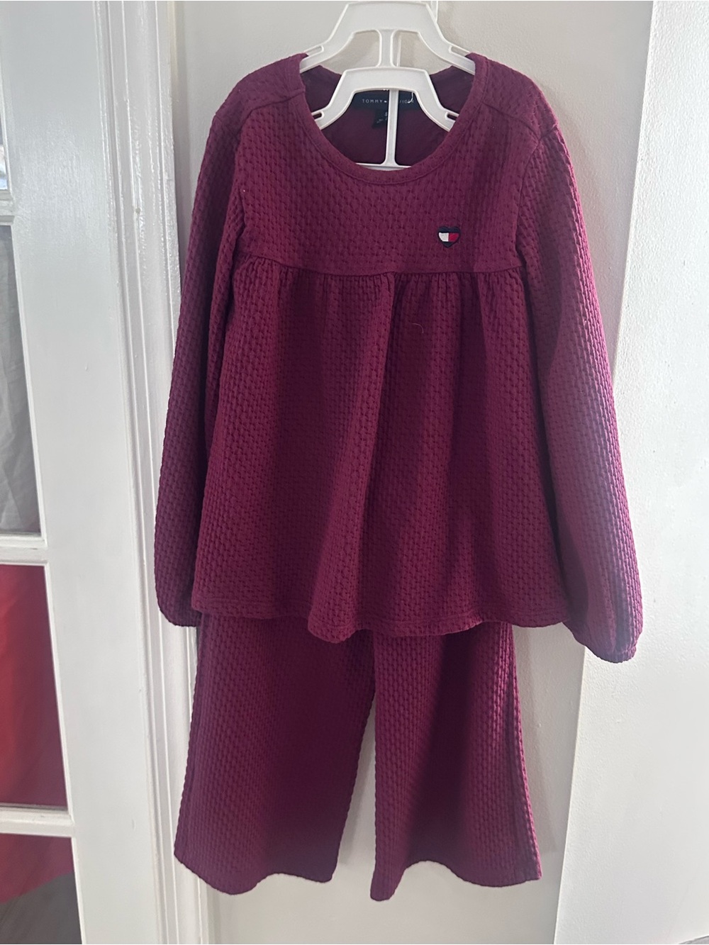 Tommy Hilfiger Girls' Maroon Waffle-Knit 2 piece